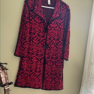 Red and Black Patterned Knit Coat